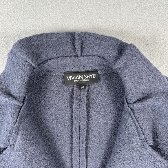 Vivian‎ Shyu Wool Blazer Jacket Women’s Small Navy Blue Ruffle Button Front - Picture 4 of 16